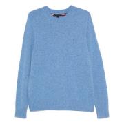 Blauwe Lamswol Crew Neck Trui Tommy Hilfiger , Blue , Heren