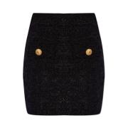 Zwarte Tweed Mini Rok met Gouden Details Balmain , Black , Dames