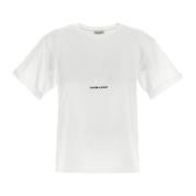 Wit Katoenen Logo T-Shirt Saint Laurent , White , Dames