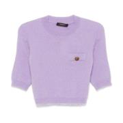 Lila Gebreide Trui Geborsteld Ronde Hals Twinset , Purple , Dames