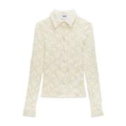 Witte Bloemenkant Shirt Msgm , White , Dames