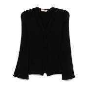 Zwarte V-hals Sweaters met Geribbelde Details Twinset , Black , Dames