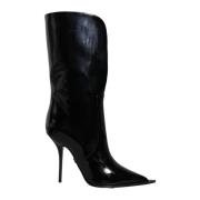 Zwarte leren laarzen met logo Dolce & Gabbana , Black , Dames