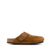 Bruine Suède Platte Schoenen met Gesp Birkenstock , Brown , Dames