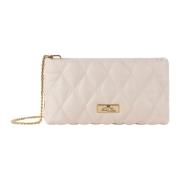 Geëmbosseerde Stoffen Clutch met Gouden Logo Elisabetta Franchi , Pink...