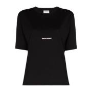 Zwart Katoen Logo T-Shirt Saint Laurent , Black , Dames