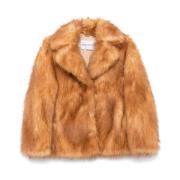 Faux-Fur Bruine Jas Brede Revers Stand Studio , Brown , Dames