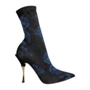 Bloemenprint Stiletto Mid Calf Laarzen Dolce & Gabbana , Blue , Dames