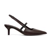 Bruin Leren Slingback Middelhak Schoenen Brunello Cucinelli , Brown , ...