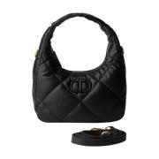 Gewatteerde leren handtas met ritssluiting Twinset , Black , Dames