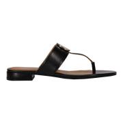 Leren teenslippers met metalen plaat Emporio Armani , Black , Dames