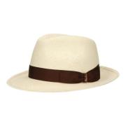 Handgeweven Panama Hoed met Grosgrain Band Borsalino , Beige , Heren