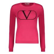 Geribbelde wollen trui met logodetail Valentino , Pink , Dames