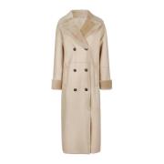 Shearling Lange Dubbelbreasted Jas Gladde Vacht Eleventy , Beige , Dam...