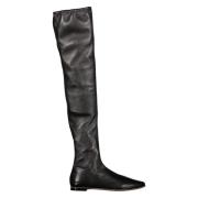 Amandel Teen Leren Over-de-Knie Laarzen Bottega Veneta , Black , Dames