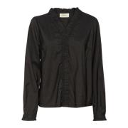 Vrouwelijke Zwarte Blouse met Ruches Cream , Black , Dames