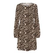 Luipaardprint Lange Mouw Jurk Cream , Black , Dames