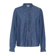 Blauwe Denim Overhemdblouse met Ruche Cream , Blue , Dames