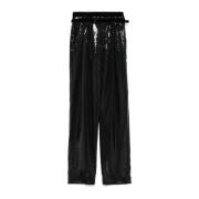 Zwarte paillettenbroek met fluwelen afwerking Emporio Armani , Black ,...