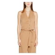 Beige V-hals Mouwloze Blazer Rinascimento , Beige , Dames