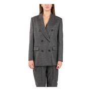 Wollen double-breasted jas micro ruitpatroon Pinko , Gray , Dames