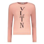 Geribbelde crew-neck sweater met logodetail Valentino , Pink , Dames