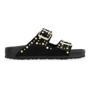 Studded Suède Slides Birkenstock , Black , Dames