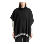 Effen Logo Poncho Moschino , Black , Dames