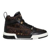 Logo High-top Sneakers Multicolor Patroon Moschino , Brown , Heren