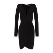 Zwarte Gedrapeerde V-hals Jurk Emporio Armani , Black , Dames