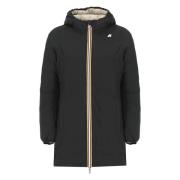 Gewatteerde Hoodie Jas Zwart Beige Omkeerbaar K-Way , Black , Dames