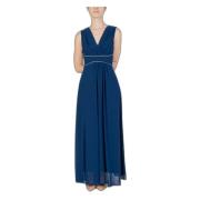 Blauwe V-hals Rits Jurk Lente/Zomer Rinascimento , Blue , Dames