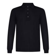 Luxe Midnight Blue Merino Wol Polo Low Brand , Blue , Heren