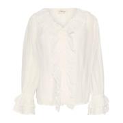 Elegant Flounce Blouse Snow White Cream , White , Dames