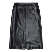 Faux-Leren Midi Rok Zwart Diesel , Black , Dames