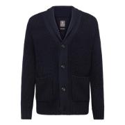 Shawl Neck Cardigan Van Merinowol Boggi Milano , Blue , Heren