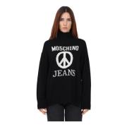 Zwarte coltrui met vredessymbool Moschino , Black , Dames