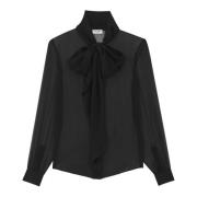 Zijden Muslin Crepe Blouse Saint Laurent , Black , Dames