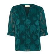 Kanten blouse met pofmouwen Cream , Green , Dames