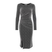 Zilveren Glanzende Jurk met Gedrapeerde Effecten Cream , Gray , Dames