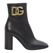 Gedrukte Leren Enkellaarzen Dolce & Gabbana , Black , Dames