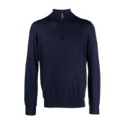 Lupetto C/Zip M/L Sweaters Brunello Cucinelli , Blue , Heren