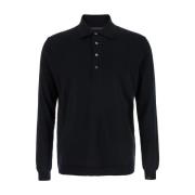 Zwarte Sweater Polo Shirt Low Brand , Black , Heren