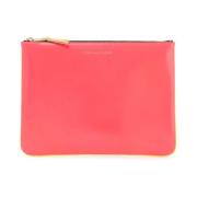 Fluorescerende Leren Pouch met Gouden Rits Comme des Garçons , Pink , ...