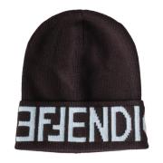 Logo Beanie Hoed in Luxueuze Wol Fendi , Brown , Heren