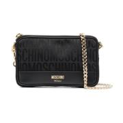 Elegante Logo-Print Schoudertas Moschino , Black , Dames