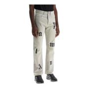 Jeans met bedrukte details en logoletters Palm Angels , Gray , Heren