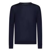 Blauwe Wollen Trui Geribbelde Hals Kiton , Blue , Heren