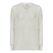 Witte V-hals Sweater met Metalen Details Herno , White , Dames