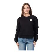 Zwarte Cropped Sweater met Nylon Inzetstukken Emporio Armani , Black ,...